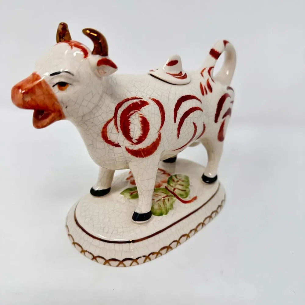 Vintage William Kent Staffordshire Ware Cow Creamer with Lid — Made in England